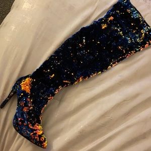 Sequence multicolored thigh boots worn once size 11